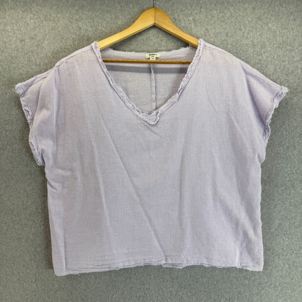 Dylan‎ V-Neck Top Short Sleeve Casual Blouse Linen Blend Lavender Purple Large